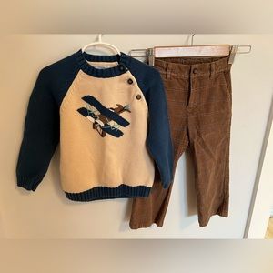 Janie and Jack 3T Airplane Sweater and Matching Corduroy pant set